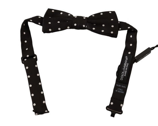 Dolce & Gabbana Men's Black White Polka Dot Silk Adjustable Neck Papillon Bow Tie