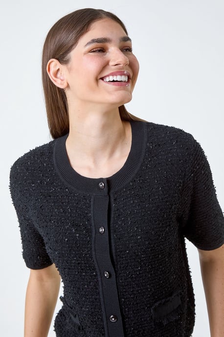 Fringe Detail Sparkle Button Cotton Cardigan - Image 4