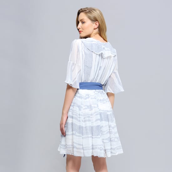 Linear wave print frill short dress - Image 4