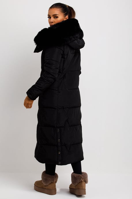 Jess Women’s Long Puffer Coat with Faux Fur Hood & Zip Pockets