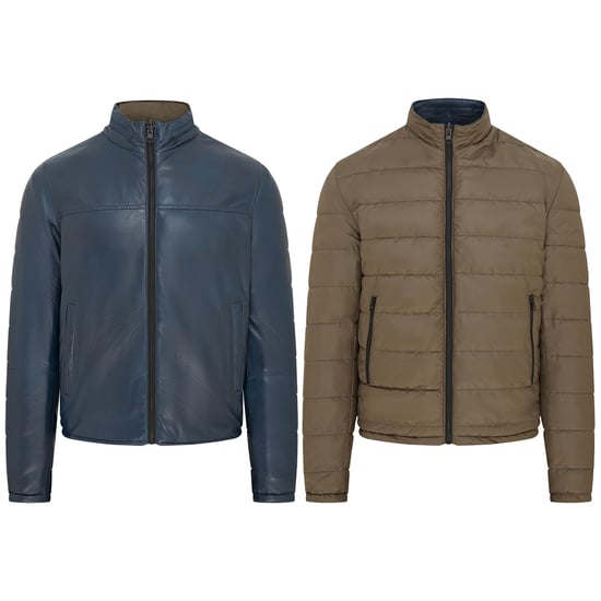 Mens Blue Reversible Bomber Leather Jacket - Raufoss