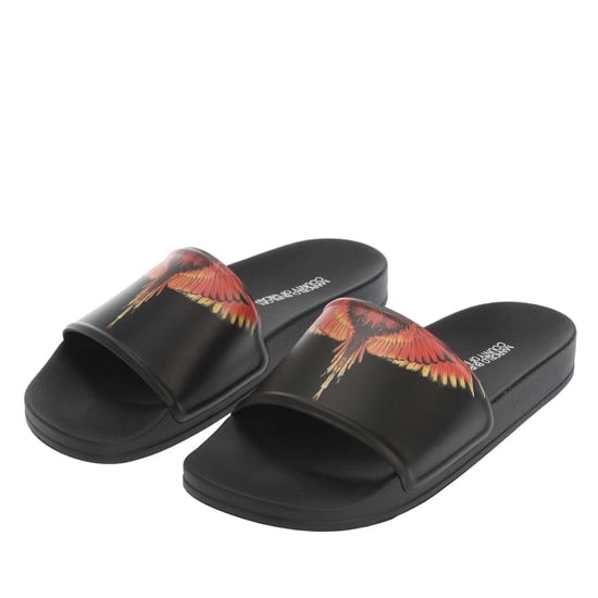 Men's Marcelo Burlon Icon Wings Slip On Sliders in black orange