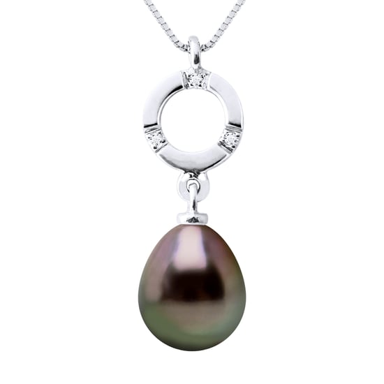 Diamante colgante 0.010 CTS Cultured Pearl Tahiti Pear 8-9 mm de oro blanco - Image 1