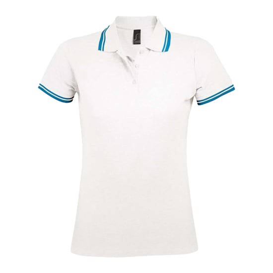 SOLS Womens/Ladies Pasadena Polo Shirt (White/Aqua) - Image 1
