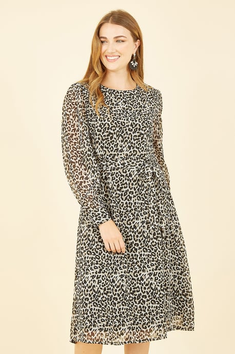 Black Leopard Long Sleeve Skater Dress