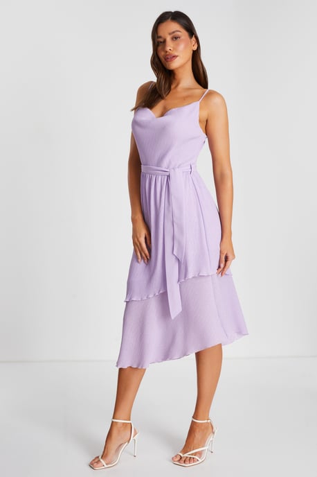 Lilac Crinkle Tiered Midi Dress