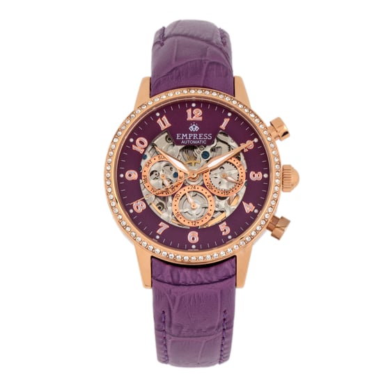 Reloj automático con esfera esqueletizada y correa de cuero Emperatriz Beatrice con día/fecha - Image 1