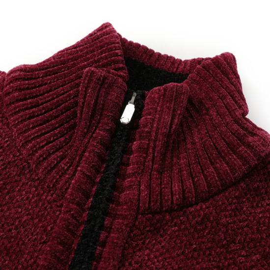 Men's Cardigan with Zip and Stand-Up Collar, Lined Chunky Knit Pullover Red - Image 5