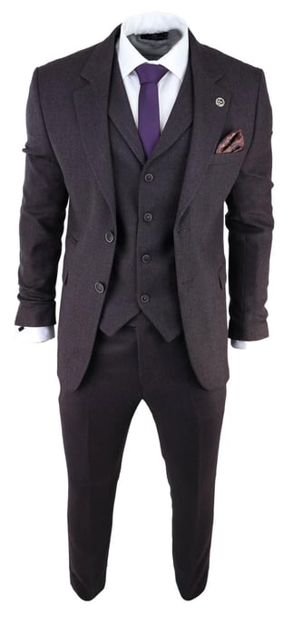 Traje de tweed de tres piezas en espiga color morado y ciruela para hombre, Peaky Blinders, clásico, a medida - Image 2