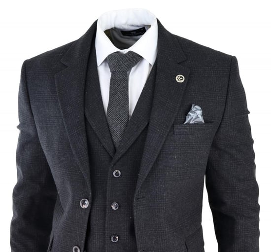Traje de tweed negro de tres piezas para hombre, Peaky Blinders, estilo Gatsby de los años 20, corte clásico a medida - Image 3