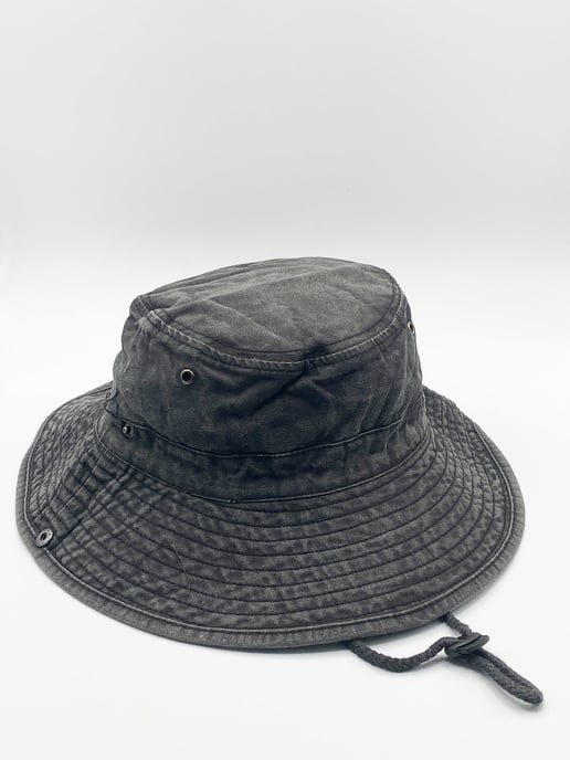 Grey Distressed Denim Safari Bucket Hat with Toggle Adjuster