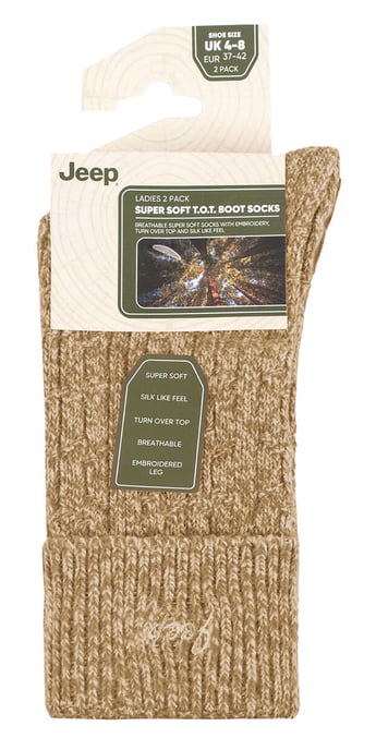 Calcetines para mujer con puño vuelto | Jeep | Calcetines para mujer con bota de senderismo, cómodos calcetines de poliéster de alto rendimiento - Topo / Crema - Image 2