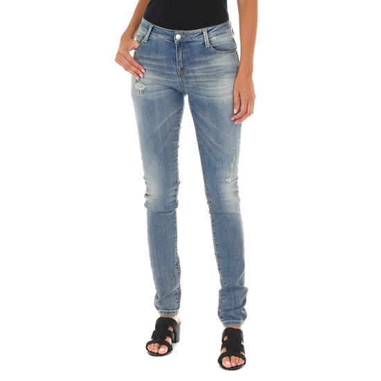 Long Denim Pants worn and torn effect 10DB50305 woman