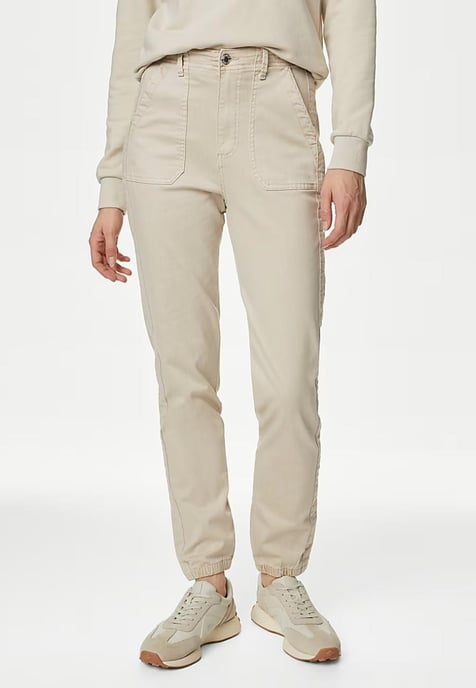 M&S Collection Ladies Algodón Slim Fit Tobillo Grazer Joggers Beige - Image 1