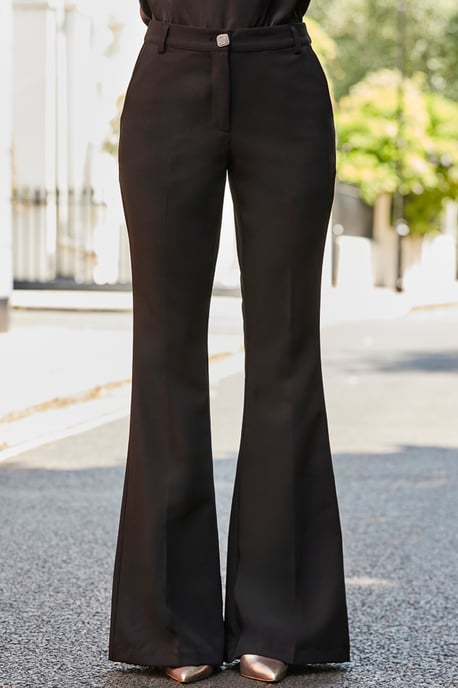 Black Slim Flared Trousers