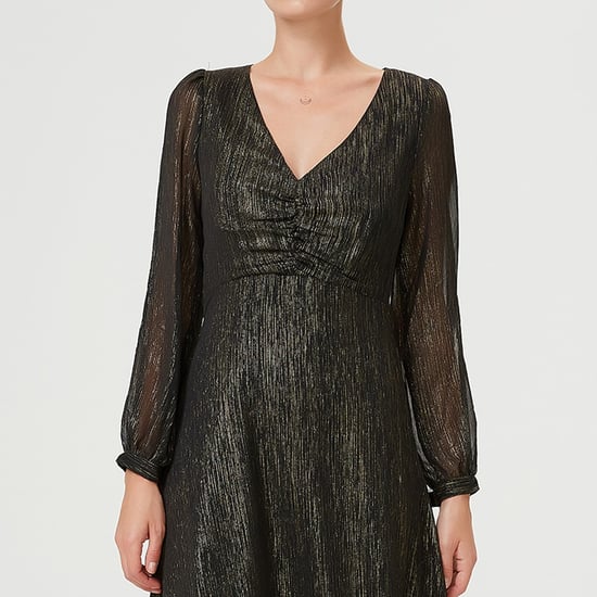 Midi dress golden glint effect and V neckline - Image 6