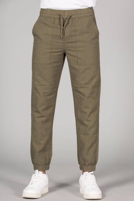 Olive Linen Blend Classic Fit Trousers