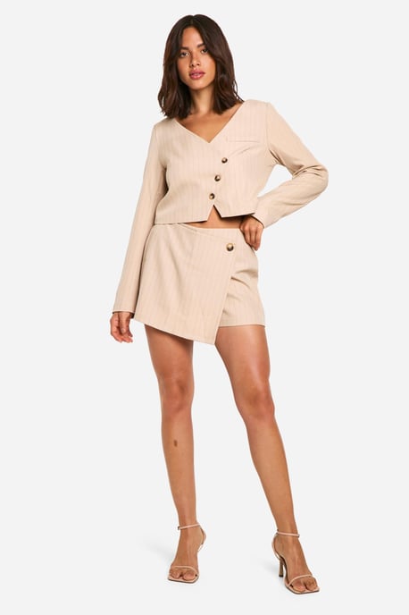Pinstripe Wrap Front Tailored Skort
