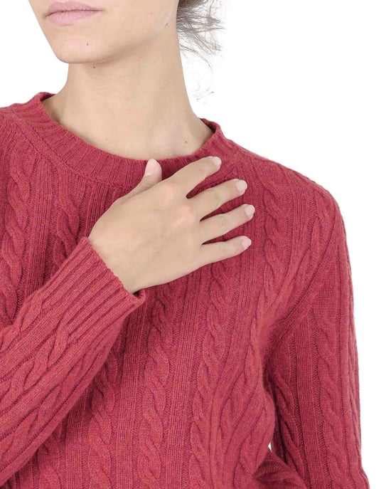 Crown Of Edinburgh Cashmere Womens Round Neck Sweater Coe 0033 Red