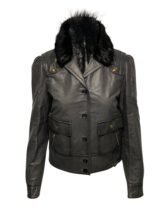 Gucci Jacket with Fur Collar Detail in Black Leather - Image 1