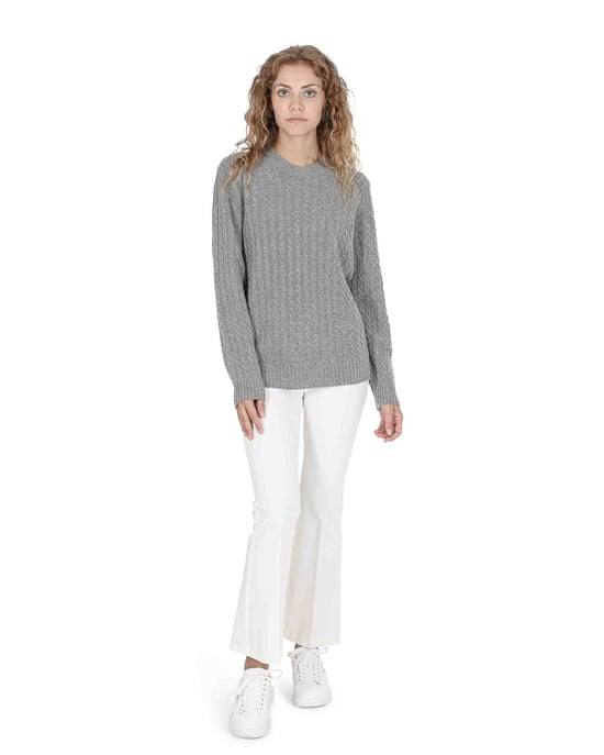 Crown Of Edinburgh Cashmere Womens Round Neck Sweater Coe 0013 Grey