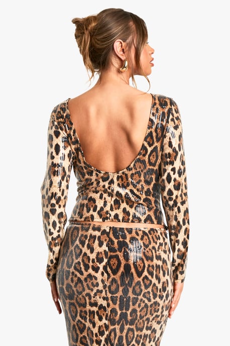 Leopard Sequin Backless Top - Image 2