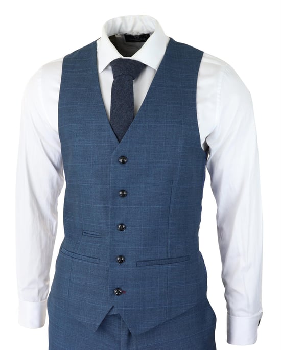 Traje azul de 3 piezas para hombre, cuadros príncipe de Gales, clásico, ligero, ajustado, moderno - Image 4