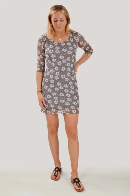Grey Lace Daisy Print Dress