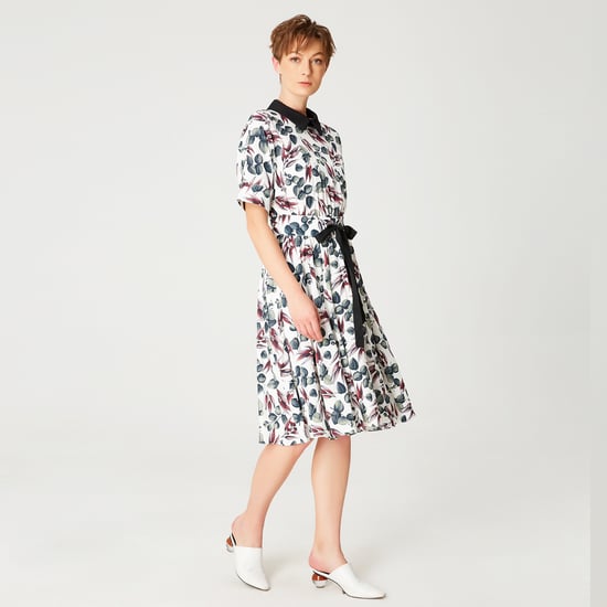 Robe midi trapèze à fines bretelles et lien froncé - Image 2