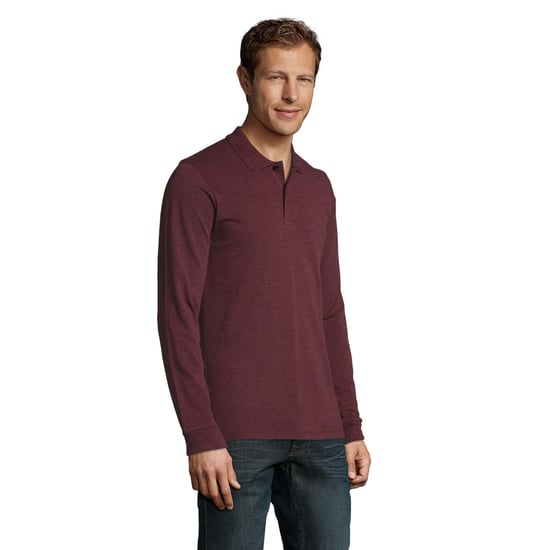 SOLS Mens Perfect Pique Long-Sleeved Polo Shirt (Heather Oxblood) - Image 3