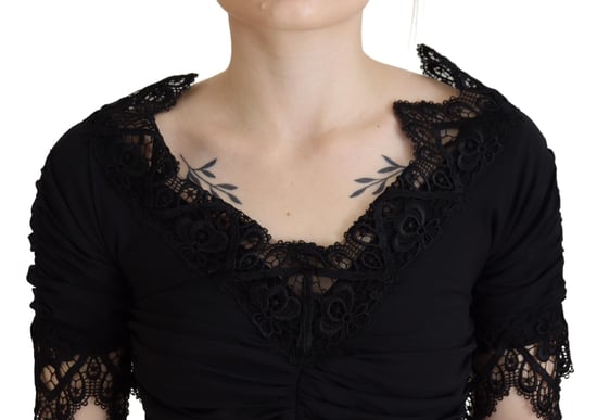 Vestido midi ajustado negro de encaje y seda para mujer de Dolce & Gabbana - Image 4