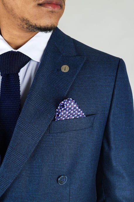 Traje clásico azul cruzado de dos piezas para hombre - Image 5