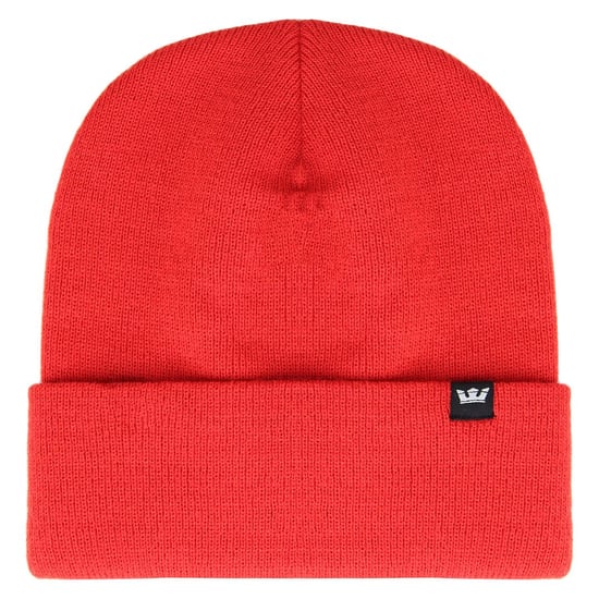 Gorro con corona unisex de punto liso rojo con logotipo Supra C - Image 1