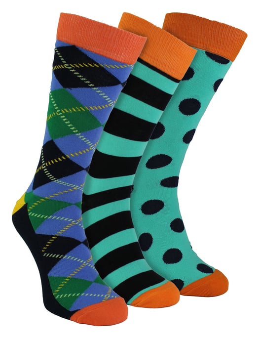 HS by Happy Socks - Pack de 3 calcetines de vestir divertidos - Argyle (Azul) - Image 1