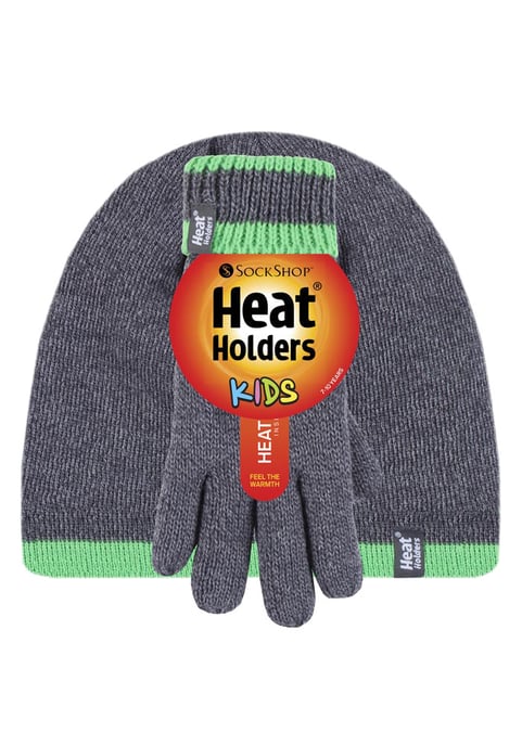 Heat Holders - Niños Niños Invierno cálido forro polar aislado de punto de vuelta sobre el manguito acanalado sombrero y guantes Set - CG1P8 - Image 2