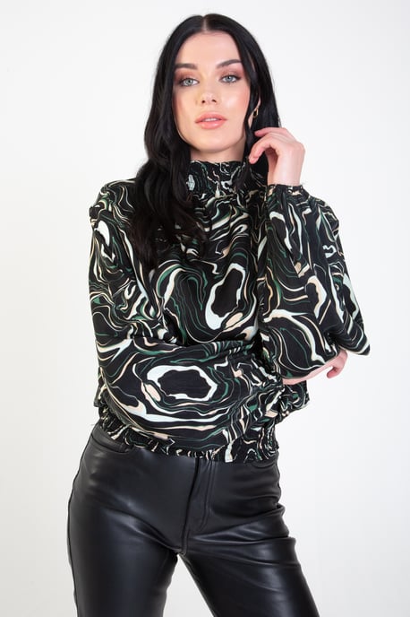 High Neck Shirred Loose Fit Top