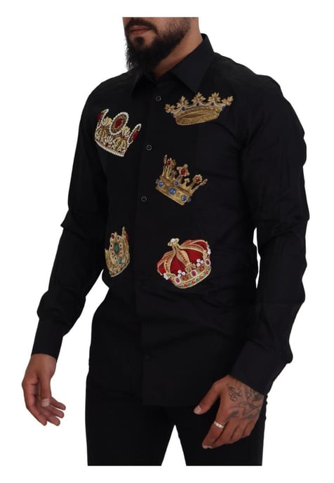 Camisa formal de ajuste slim para hombre Dolce & Gabbana en negro con corona dorada - Image 4
