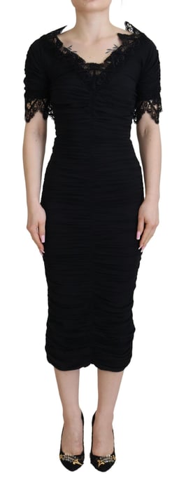Vestido midi ajustado negro de encaje y seda para mujer de Dolce & Gabbana - Image 1