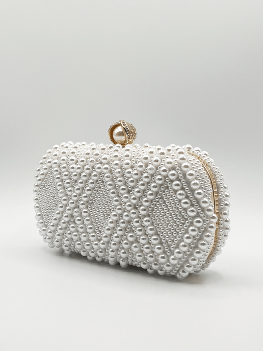 White beaded clutch bag