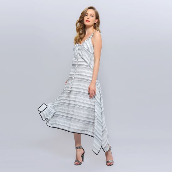 Diagonal Stripes Strappy Midi Dress - Image 1