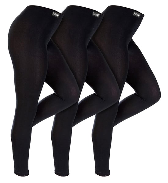 3 Pair Multipack Womens Winter Leggings | THMO | Warm Thermal Footless Tights in Black - Negro - Image 1