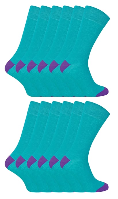 Paquete múltiple de 12 pares de calcetines de algodón negros para hombre | Sock Snob | Calcetines transpirables de caña con talón y puntera acolchados - Verde azulado - Image 1