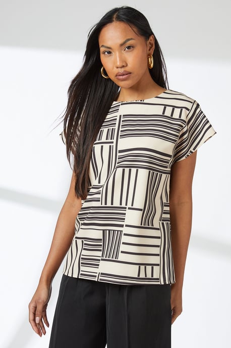 Mono Geo Print Short Sleeve Top