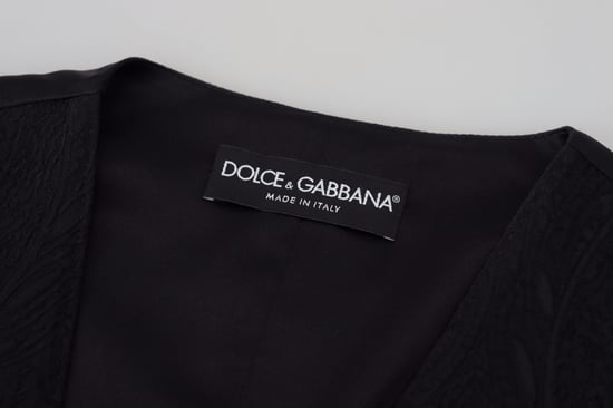 Top sin mangas de terciopelo negro brocado de mujer Dolce & Gabbana con botones - Image 6