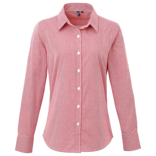 Premier Womens/Ladies Gingham Long-Sleeved Shirt (Red/White) - Image 1