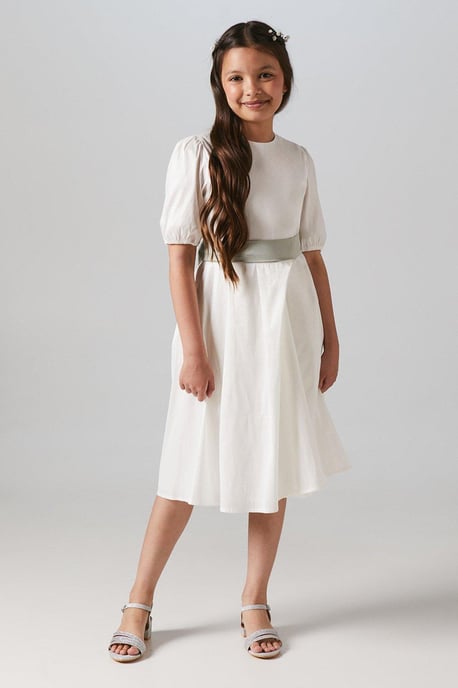 Flower Girl Taffeta Puff Sleeve Dress - Image 1