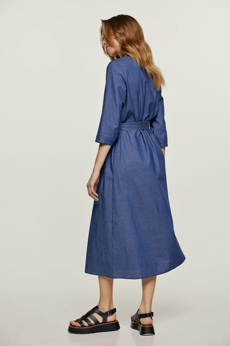 Vestido midi azul cielo con cinturón - Image 6