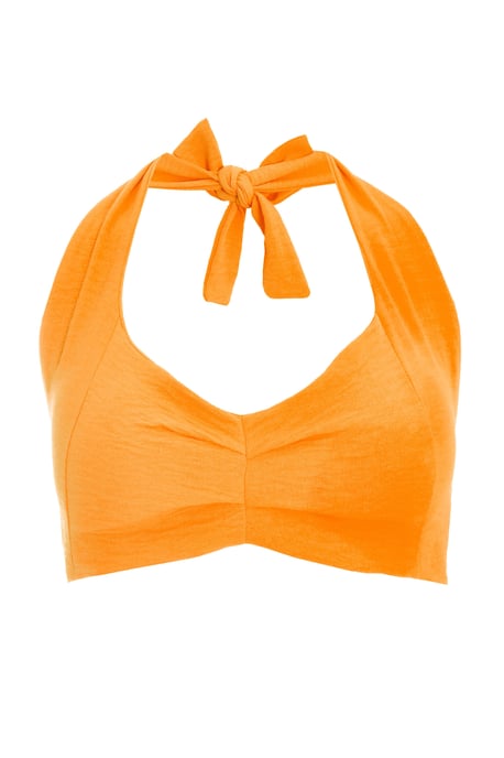 Orange Halter Neck Crop Top