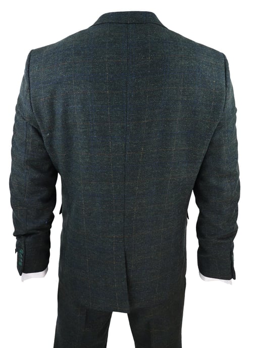 Traje de lana de 3 piezas para hombre, de tweed verde oliva y cuadros, Peaky Blinders, estilo Gatsby de los años 20 - Image 6