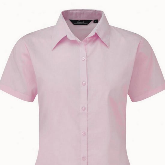 Premier Short Sleeve Poplin Blouse / Plain Work Shirt (Pink) - Image 2